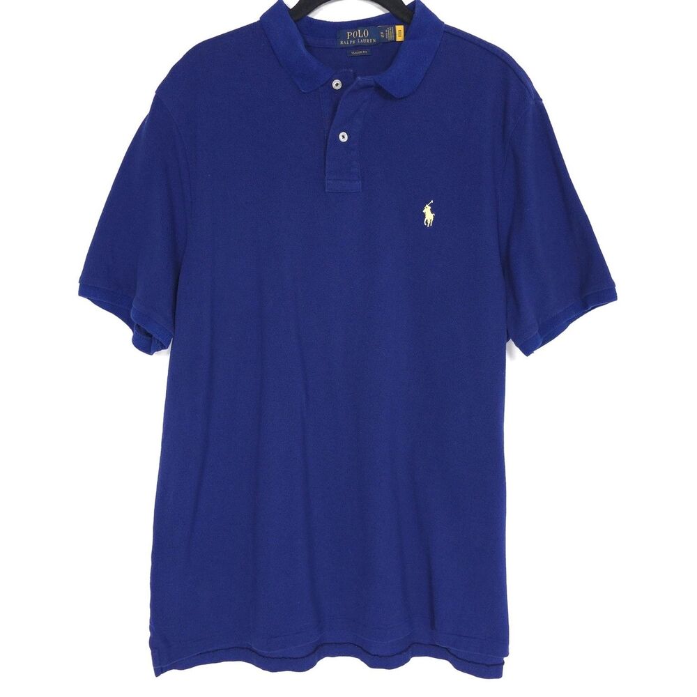 POLO RALPH LAUREN Classic Fit Blue Cotton Polo Shirt Short Sleeve Men XL